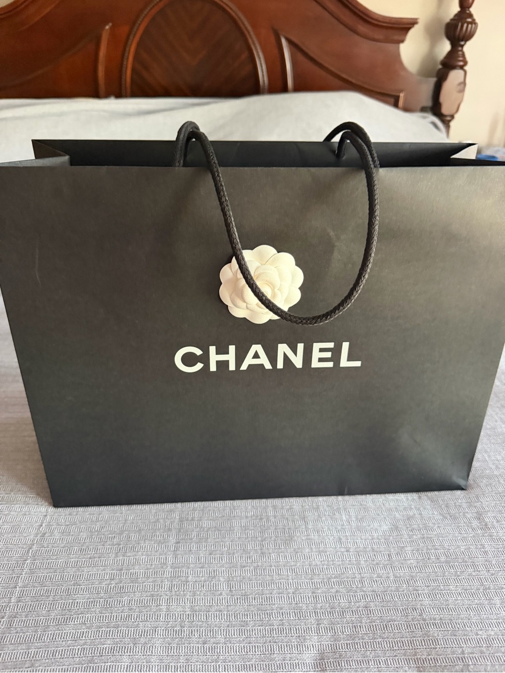 CHANEL Black Gift Bagwith White Camellia Accent new